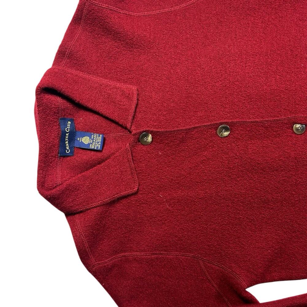 Vtg Charter Club Womens Sz M Red 100% Wool Cardigan Sweater Pockets Preppy Cozy - Picture 2 of 9